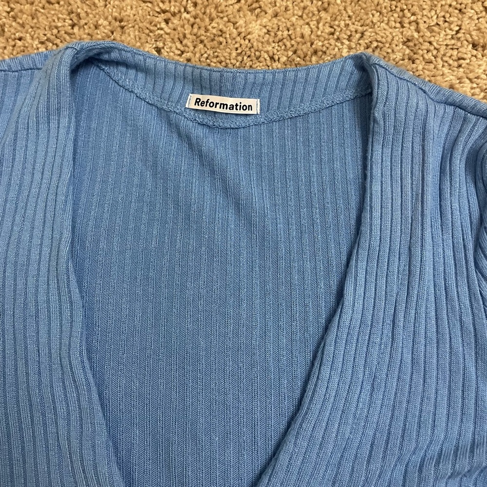 Reformation Blue Ribbed Button-Up Top - Picture 6 of 7